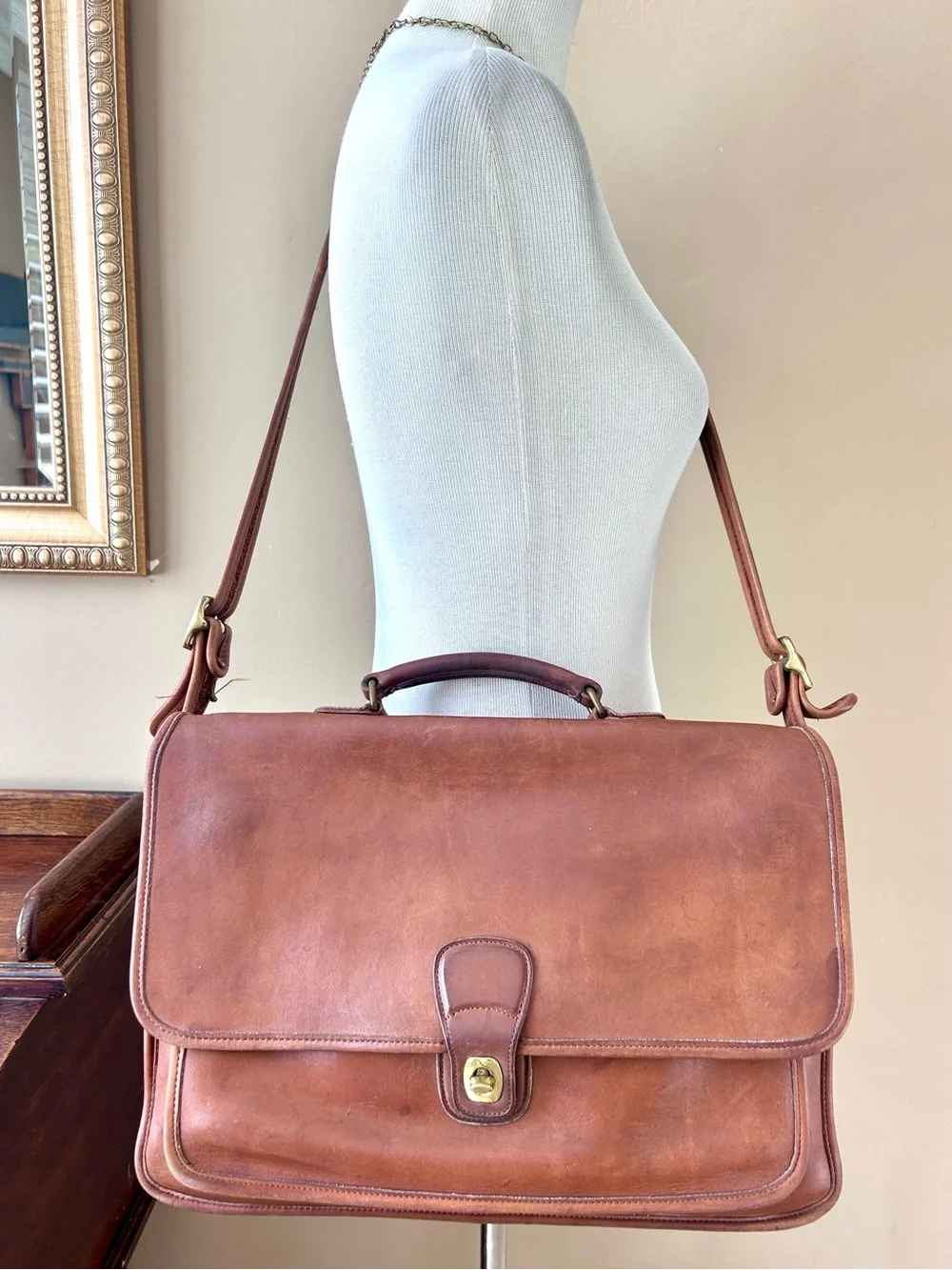 Vintage 1990s Coach Metropolitan Messenger Briefcase Bag  #5180 British Tan